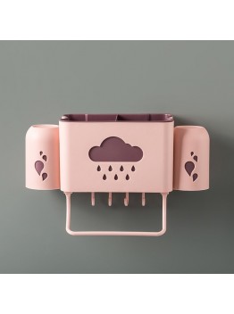 Kitchen And Bathroom Dual  purpose Non  perforated Wall  mounted Toothbrush Holder Device Rack  Pink
