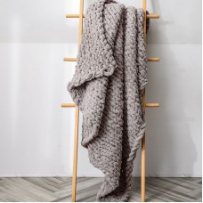 Handmade Thick Wool Knitted Blanket Sofa Chenille Stick Knitted Blanket  Size  80 x 100 CM  Camel Grey