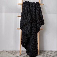 Handmade Thick Wool Knitted Blanket Sofa Chenille Stick Knitted Blanket  Size  80 x 100 CM  Black