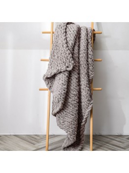 Handmade Thick Wool Knitted Blanket Sofa Chenille Stick Knitted Blanket  Size  130 x 160 CM  Camel Grey