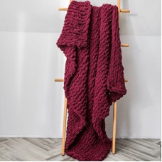 Handmade Thick Wool Knitted Blanket Sofa Chenille Stick Knitted Blanket  Size  130 x 160 CM  Wine red