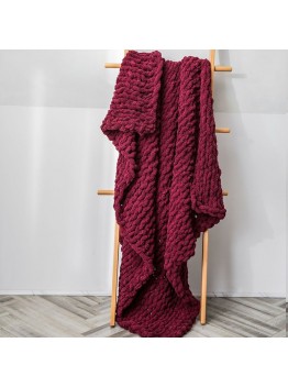 Handmade Thick Wool Knitted Blanket Sofa Chenille Stick Knitted Blanket  Size  130 x 160 CM  Wine red