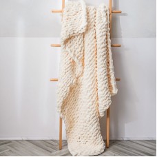 Handmade Thick Wool Knitted Blanket Sofa Chenille Stick Knitted Blanket  Size  130 x 160 CM  Custard