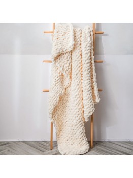 Handmade Thick Wool Knitted Blanket Sofa Chenille Stick Knitted Blanket  Size  130 x 160 CM  Custard
