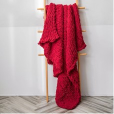 Handmade Thick Wool Knitted Blanket Sofa Chenille Stick Knitted Blanket  Size  130 x 160 CM  Scarlet