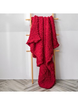 Handmade Thick Wool Knitted Blanket Sofa Chenille Stick Knitted Blanket  Size  130 x 160 CM  Scarlet