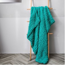 Handmade Thick Wool Knitted Blanket Sofa Chenille Stick Knitted Blanket  Size  130 x 160 CM  Green