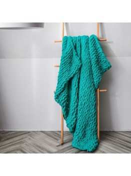 Handmade Thick Wool Knitted Blanket Sofa Chenille Stick Knitted Blanket  Size  130 x 160 CM  Green