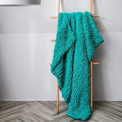 Handmade Thick Wool Knitted Blanket Sofa Chenille Stick Knitted Blanket  Size  130 x 160 CM  Green