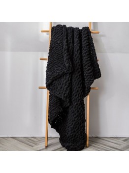 Handmade Thick Wool Knitted Blanket Sofa Chenille Stick Knitted Blanket  Size  130 x 160 CM  Black