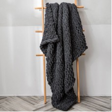 Handmade Thick Wool Knitted Blanket Sofa Chenille Stick Knitted Blanket  Size  130 x 160 CM  Dark Gray