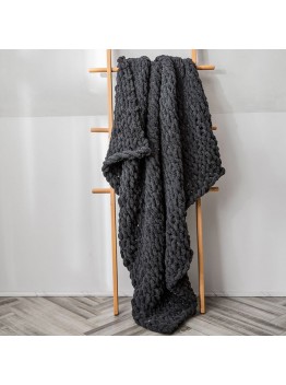 Handmade Thick Wool Knitted Blanket Sofa Chenille Stick Knitted Blanket  Size  130 x 160 CM  Dark Gray